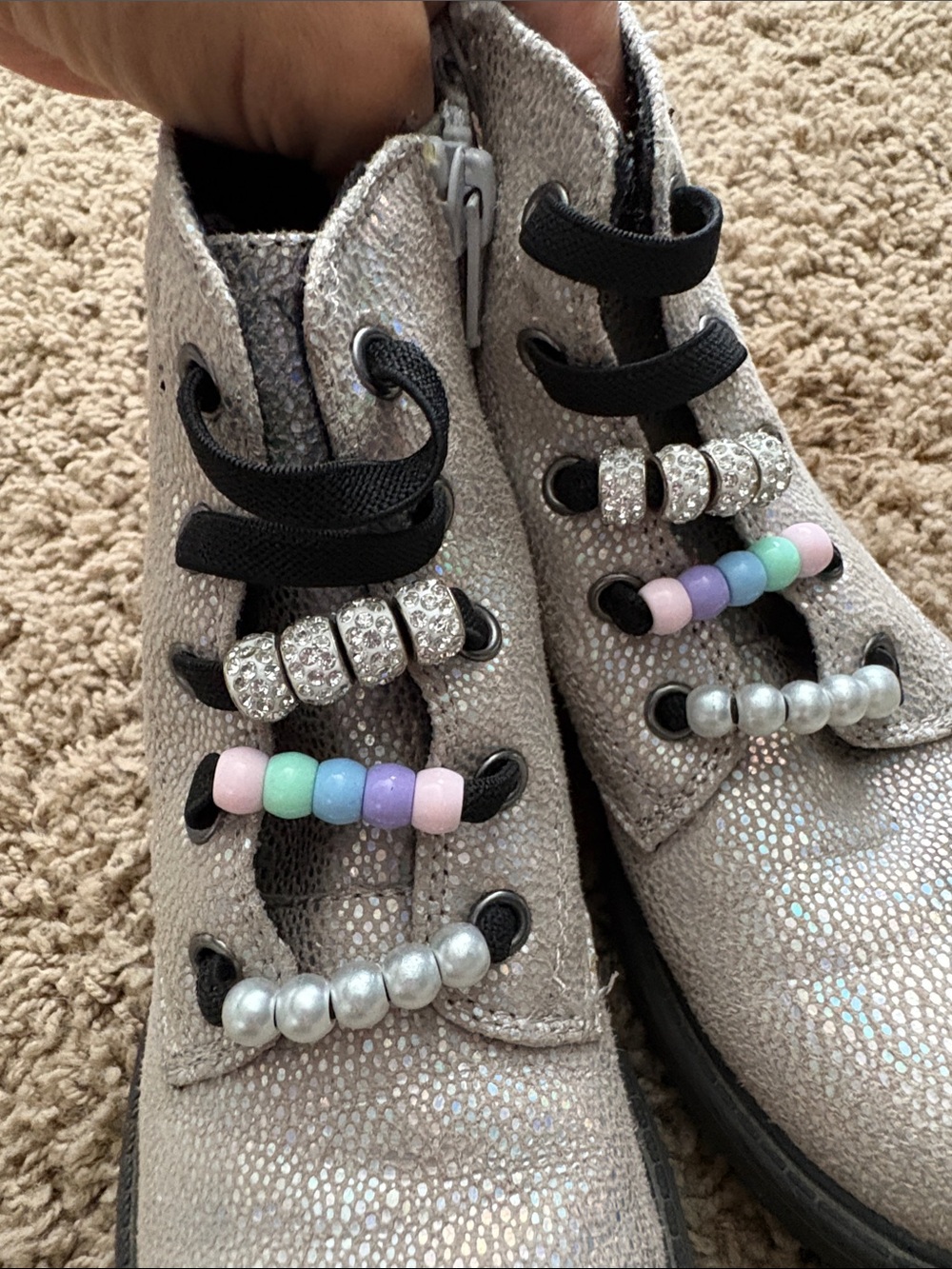 Harper Canyon Silver Sparkle Kids' Lace-Up Boots with Pastel Beads - Picture 5 of 6
